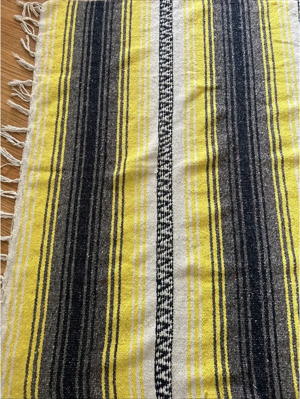 Textiles Mexican Falsa Blanket Navy Yellow Striped Woven Yoga Picnic Throw 53x74
